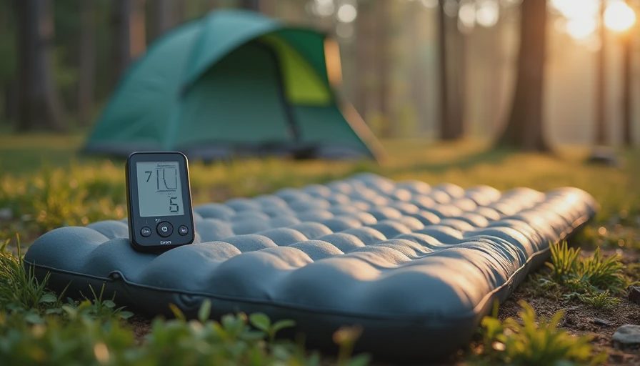 A documentary-style photo showing an insulated sleeping pad and a digital thermometer on damp morning grass, highlighting real-world R-value testing conditions.