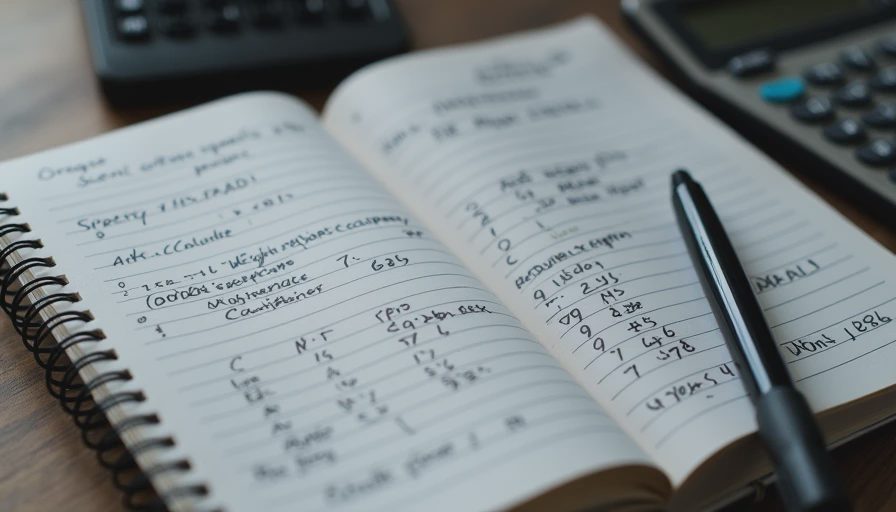 Close-up photo of an open data notebook showing handwritten 15% rule calculations and gear weight logs on a wooden table.