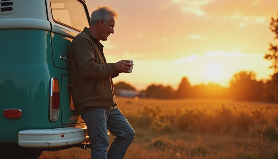 An outdoor lifestyle photo of a classic station wagon at a campsite at dusk, conveying reliable real-world adventure.