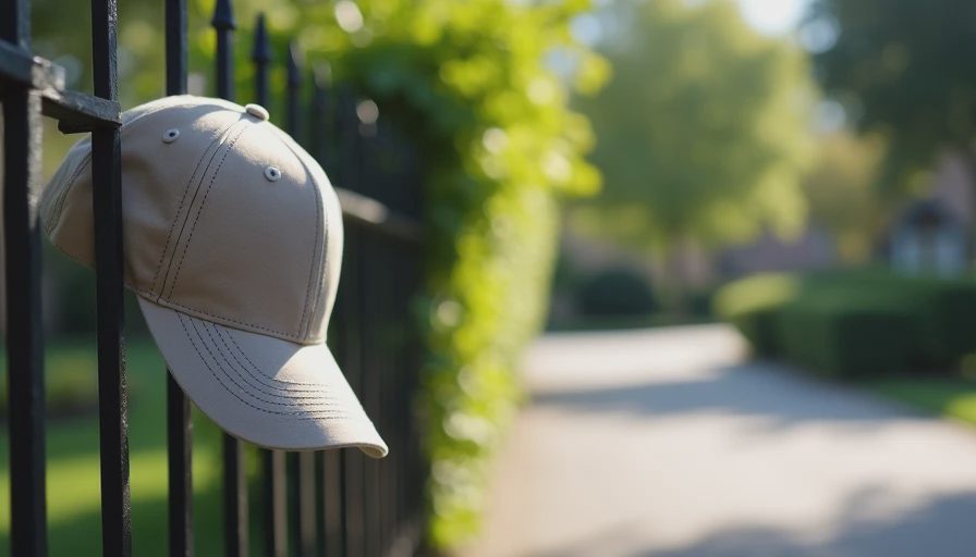 An outdoor photo of a baseball cap resting on a suburban fence line, recalling a lighthearted moment during a rigorous backyard wind test.